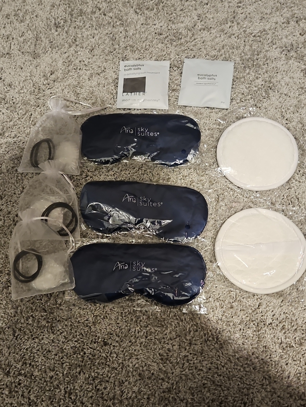 Navy Sleep Mask - Pack of 3 From ARIA sky Suites Along With 2 Bath Mits,bathsalt